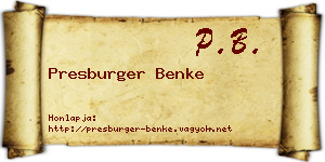 Presburger Benke névjegykártya